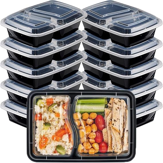 10-Pack 31oz Meal Prep Containers, 2-Compartment Bento Lunch Boxes - BPA Free, Leakproof, Stackable, Reusable for Home/Office/School - Microwave, Dishwasher & Freezer Safe