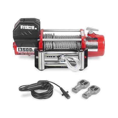 Stealth Winches V2 13500lb 12v Wireless Recovery Electric Winch, Steel Rope | 13,500lb Capacity Steel Rope Recovery Winch, 12V Motor, Wireless & Wired Controls, Sealed Solenoid, Steel Gears