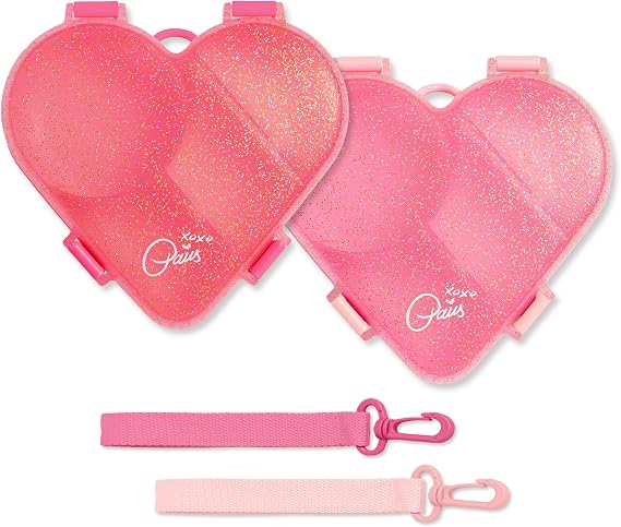 Paris Hilton Bento-Style Heart-Shaped Snack Box Set, Customizable 4-Compartment Containers with Removable Dividers, Built-In Phone Stand & Removeable Wrist Strap, 2-Pack, Pink