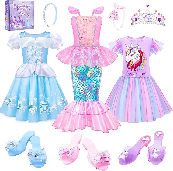 Meland Princess Dress Up for Girls Age 3 4 5 6, Dress Up Clothes with Shoes Toy, Birthday Christmas Gift for Toddler Girls