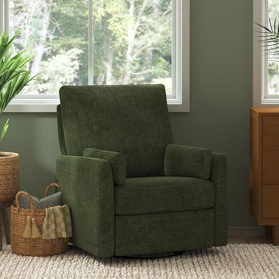 Carter's by Davinci Ethan Swivel Recliner in Performance Forest Green Linen, GREENGUARD Gold & CertiPUR-US Certified
