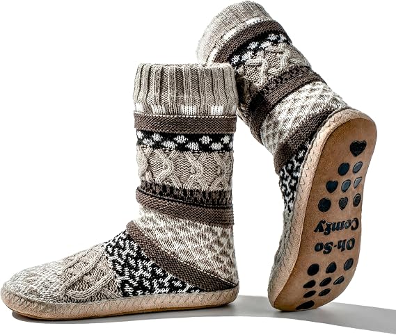cosyone1997 Slipper Socks for Women Warm Fuzzy Non Slip Soft Sole | Sherpa lining, padded sole, stretchy cuff and gripper dots for bedroom or lounging; gift-ready box, machine washable