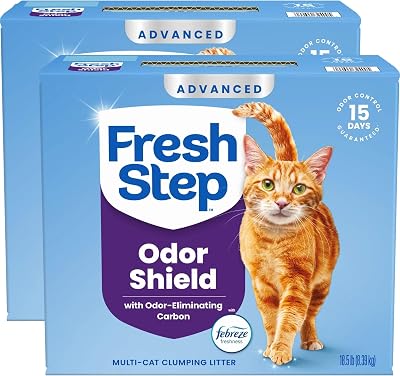Fresh Step Odor Shield Advanced Multi Cat Clumping Litter with Febreze, 18.5 lb Each, Pack of 2 Package May Vary