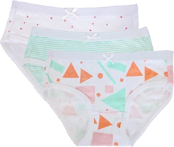 Feathers Girls Mod Print Cotton Underwear Tagless Briefs 3 Pack, Sizes 2-14