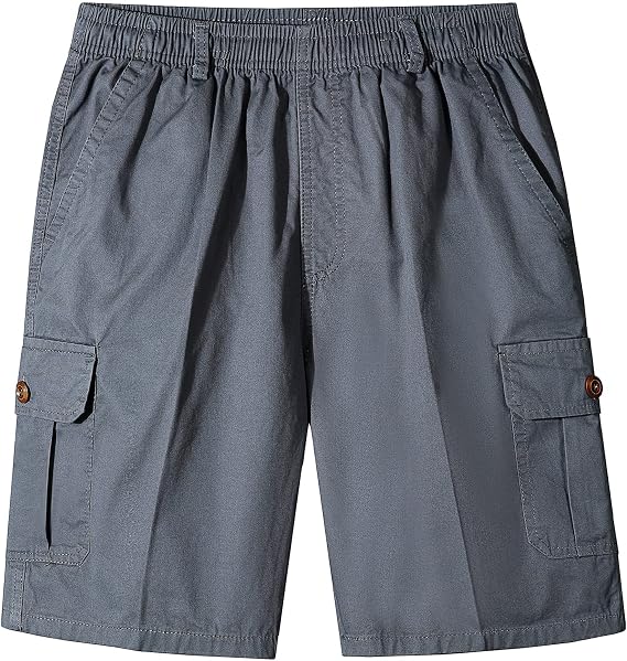 Men's Casual Cargo Shorts Elastic Waist Drawstring Summer Shorts Utility Work Short Multi Pocket Chino Shorts