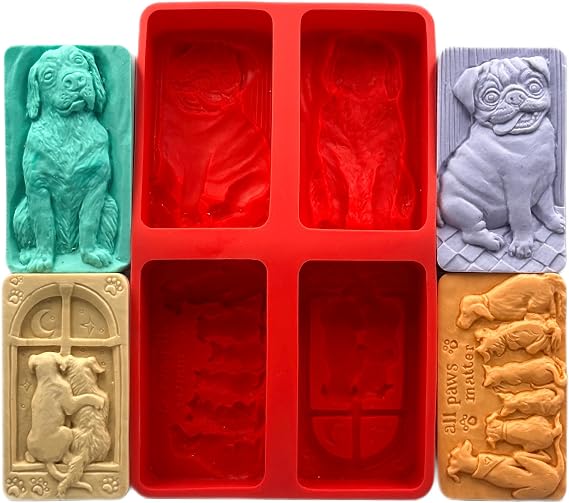 Dog Silicone Mold for SOAP Making and Other Crafts, 4 Designs Dogs, Pug, Labrador, All Paws Matter