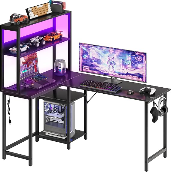 53" L Shaped Gaming Desk Reversible Corner Desk for Home Office