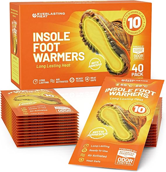 Insole Foot Warmers 40 Pack | 10+ Hour Air-Activated Foot Warmers Disposable | Thin Adhesive Feet Warmers for Outdoor Comfort | TSA Approved Insole Warmers