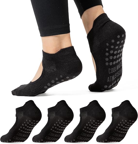 CoolMate Pilates Socks with Grips for Women, Non Slip Yoga Socks | Cotton-polyester-elastane blend, arch support, silicone grip sole, closed-toe design,