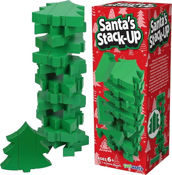 Funwares Santa's Stack-Up Christmas Stacking Game, Tree-Themed Wood Blocks
