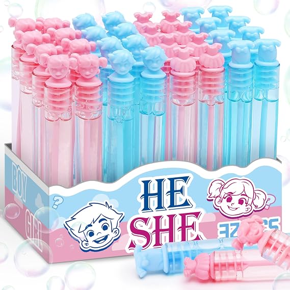 Gender Reveal Bubble Wands, 32 Pack Mini Party Favors for New Parents Box