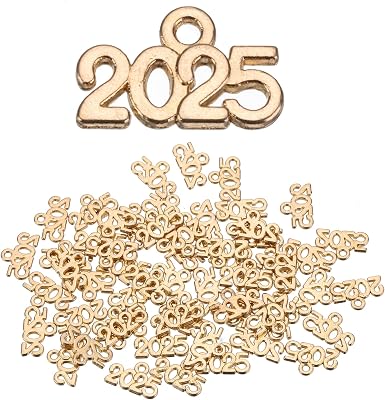 MECCANIXITY 2025 Graduation Year Charm 3D Metal Tassel Year Number Charm Year Pendant Mini for DIY Anniversary Jewelry Making Crafts