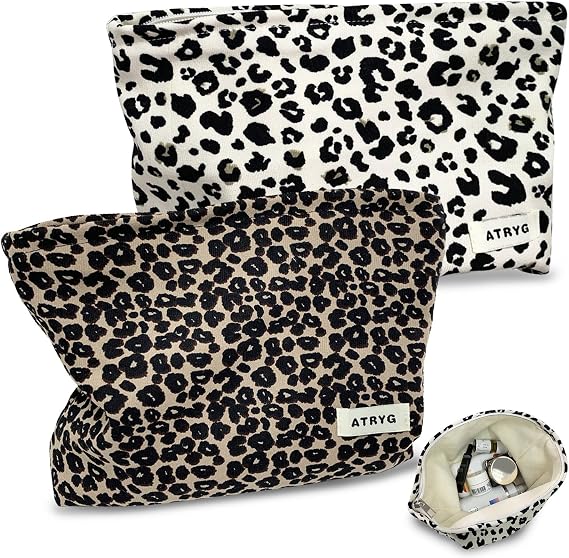 2PCS Leopard Print Makeup Bags, Travel Makeup Bag, Cosmetic Bags for Women, Leopard Make Up Bag, Multifunctional Cosmeticbags Large Capacity with Metal Zipper for Women & Girls (A)