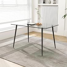 Tempered Glass Dining Table Rectangle with Black Metal Legs, Modern Kitchen Table for Small Spaces, Seats 4 People, 110x70cm