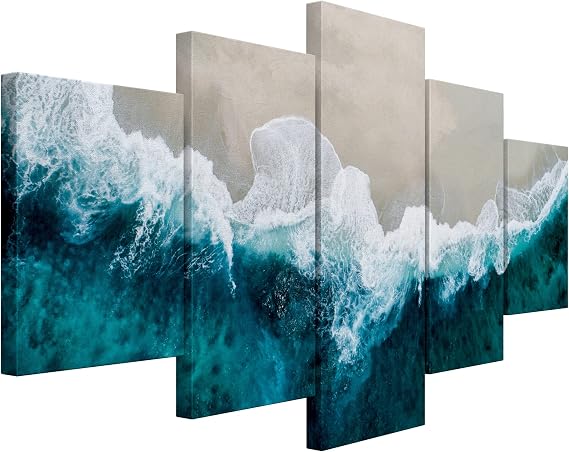 SIGNWIN Large Canvas Wall Art Stunning Aerial View of Some Waves Crashing onto a Beautiful Beach Coastal Ocean Photography Modern Art Nautical Panoramic Relax for Living Room - 60"x32" inches