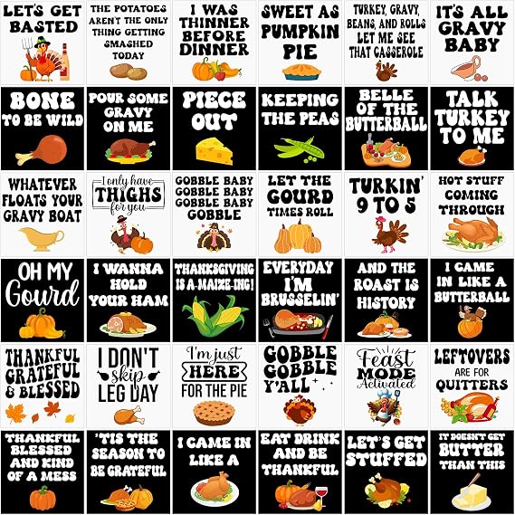 Honoson 36 Pcs Thanksgiving Iron on Heat Transfers for T Shirts