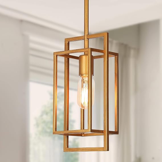 Gold Pendant Lights Kitchen Island, Modern Geometric Kitchen Pendant Light Fixtures, Vintage Brushed Brass Pendant Lighting for Kitchen Island, Dining Room, Hallway, Foyer