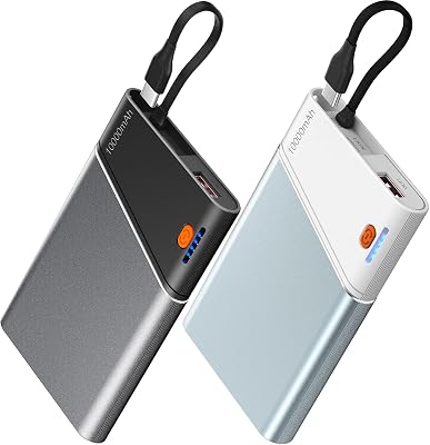 Portable Charger Power Bank, 10000mAh 22.5W PD Super Fast Charging Powerbank with Built-in USB C in&Out Cable, Slim External Phone Battery Pack for iPhone 161514 iPad Samsung S24 Android etc
