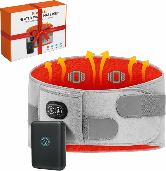 KOOTLEE Cordless Portable Heating Pad for Back Pain Relief, Wearable Heat Belt with Massager, Rechargeable Lower Back Heating Pad 63" with 3 Heat 3 Vibration for Cramps and Sciatica