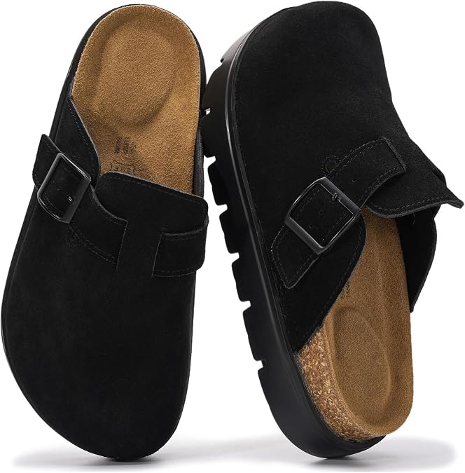Project Cloud 100% Genuine Leather Platform Clogs for Women (BentonChunky) | Memory Foam Insole Arch Support; Non-Slip Platform Womens Clogs; Lightweight and Water-Resistant Durable Mules for Women