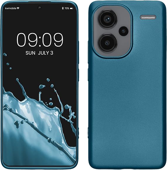 kwmobile Case Compatible with Xiaomi Redmi Note 13 Pro+ 5G / Redmi Note 13 Pro Plus 5G Case - Soft Slim Metallic TPU Silicone Cover - Metallic Caribbean Blue