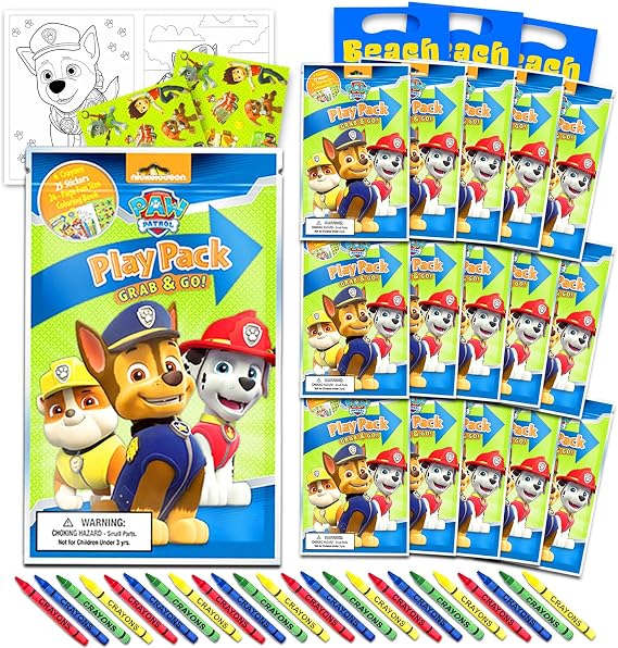 Bendon Set Of 15 Kids Play Packs Fun Party Favors Coloring Book Crayons Stickers (Nickelodeon Paw Patrol)
