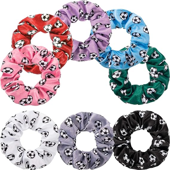 WILLBOND 8 Pieces Soccer Hair Scrunchies Soccer Gifts for Girls Hair Accessorie Ties Elastic Bands Colorful Ponytail Holders Sport Accessories Gifts for Girls Women Players Coaches Teams