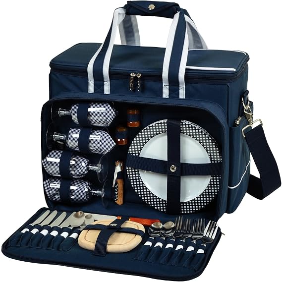Picnic at Ascot- Original Insulated Picnic Cooler with Service for 4 - Designed & Assembled in the USA