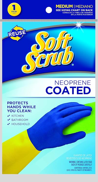 Soft Scrub Neoprene Coated, Reusable Latex Household Glove