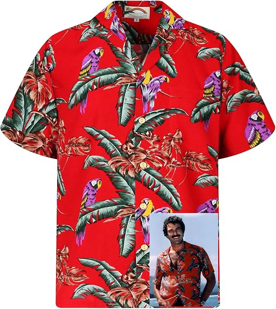 Paradise Found Mens Jungle Bird Tom Selleck Magnum PI Rayon Shirt