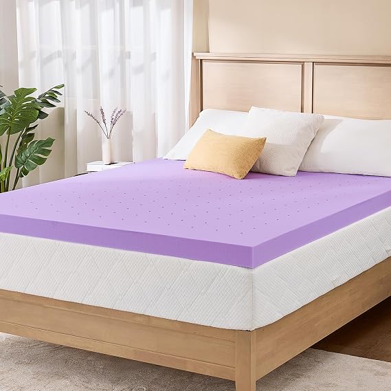 MLILY 3 Inch Queen Lavender Infusion Memory Foam Mattress Topper | Ventilated & Pressure Relieving, CertiPUR-US Certified, Medium Firm Topper for Relaxing Sleep in a Box, 60"x80"