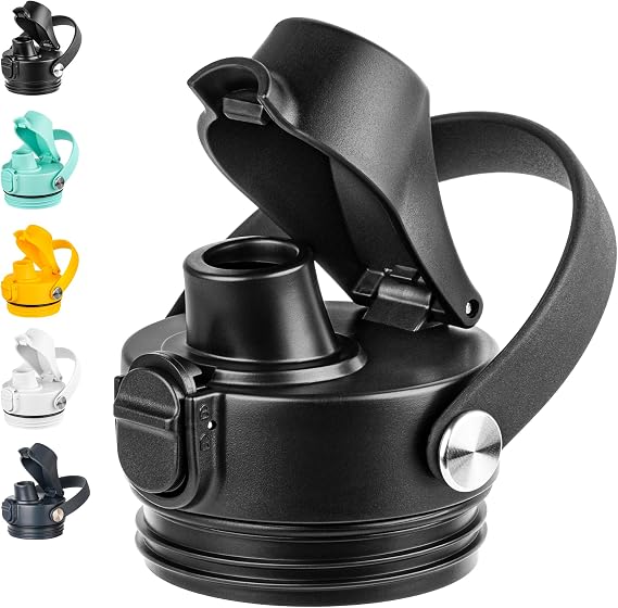 Auto Spout Lid for YETI Rambler Bottles, Replacement Lids for Yeti 12oz 18oz 26oz 36oz 64oz Water Bottle, Water Bottle Cap for YETI Rambler, Flexible Handle (Black)
