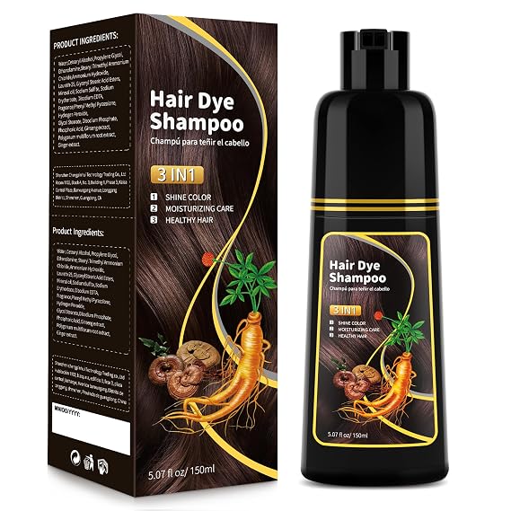 Dark Brown Hair Dye Shampoo - Natural Nutrition for Gray Hair Coverage, 3 in 1 Shampoo for women, Semi Permanent Hair Color for Instant, Lasts 30 Days/Natural herbal Ingredients, 150 ML/5.07 OZ