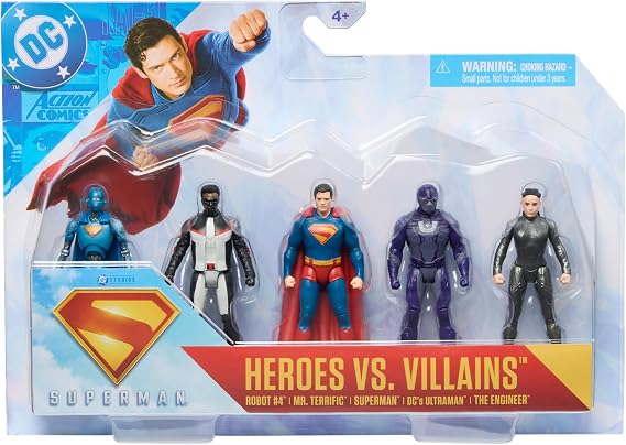 DC Comics Superman Heroes Vs Villains Figure Set, 5-Pack | 3" Superman, Ultraman, Mr Terrific, Engineer & Robot #4 Action Figures, Pretend Play Gifts for Kids & Collectors Ages 4+