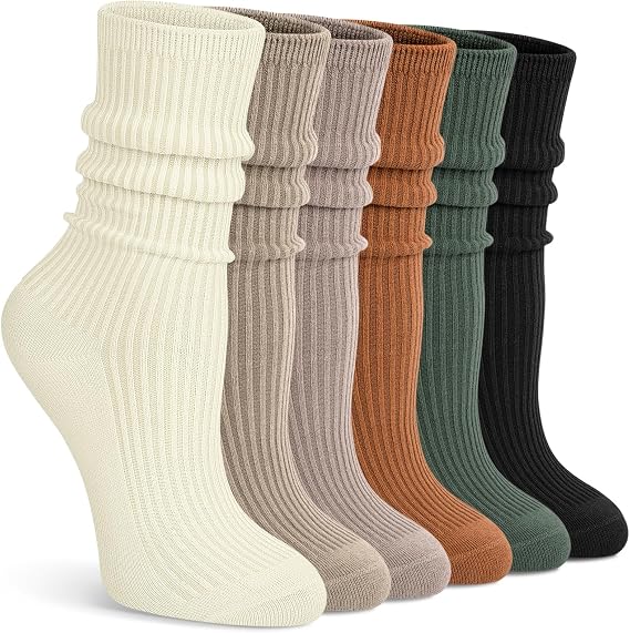 YSense 6 Pairs Cotton Crew Socks for Women Long Boot Socks