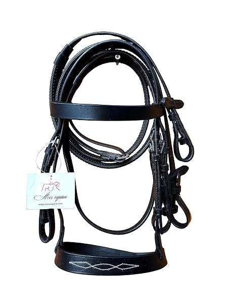 Leather Hunter Bridle With Grip Reins And Stitched Noseband Black Mini Shetland