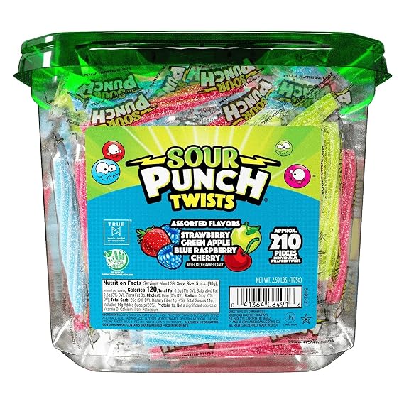 Sour Punch Twists, Sour Candy 3" Individually Wrapped Chewy Candy, 4 Assorted Fruity Flavors