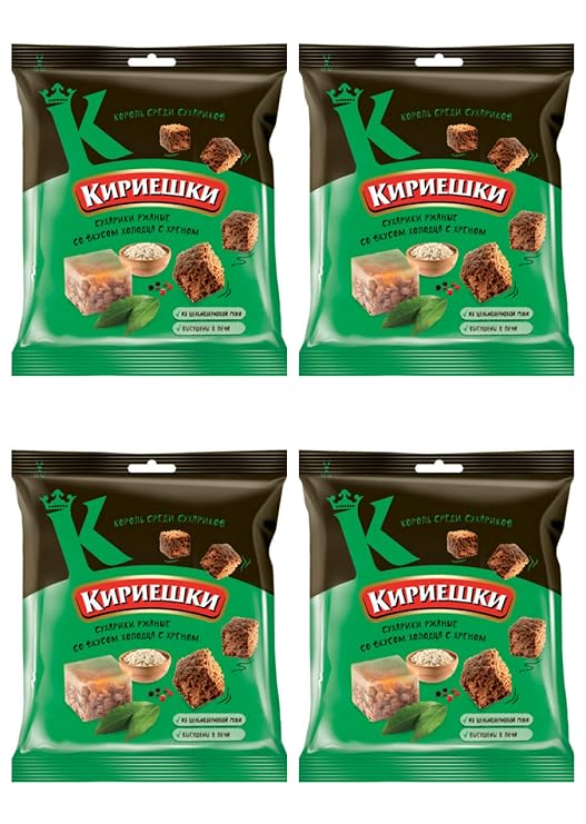 Kirieshki Rye Crackers Dry Bread Jelly with Horseradish Holodec s Hrenom 40g Pack of 4