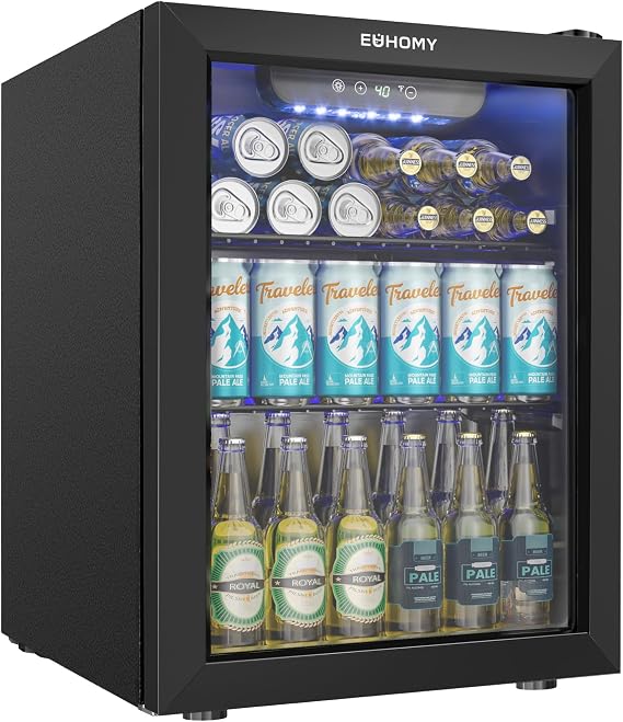 EUHOMY 68 Can Mini Fridge, 1.7 Cu.ft Beverage Refrigerator with Glass Door