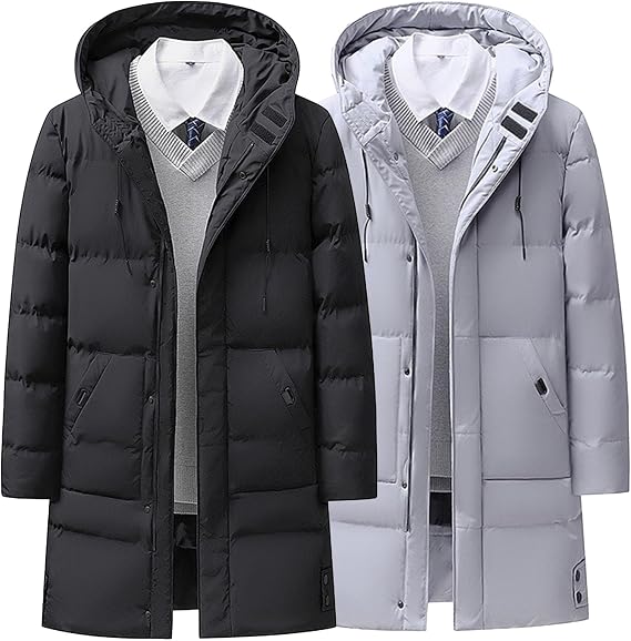 Men's Thicken Puffer Jacket Big Tall Winter Casual Hood Coat Winter Parka Warm Waterproof Ski Coat