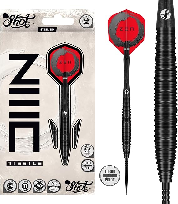 ショット!Zen ミサイル スチール チップ ダーツセット-90% タングステンバレル、タングステンバレル 手作り プロフェッショナル ダーツセット&フライト、剛毛ダーツボード用スチールチップダーツ