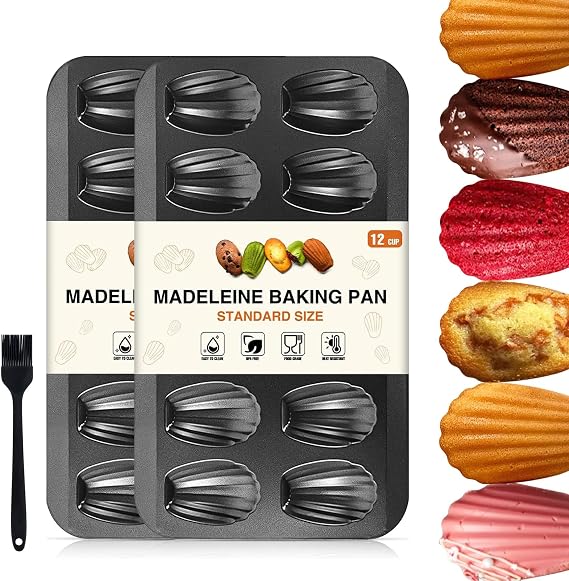 OAMCEG Madeleine Pan 12 Cup Heavy Carbon Steel Madeline Tray,2 Pack,Gray