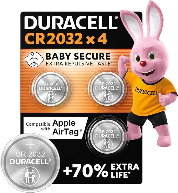 Duracell CR2032 Button Cells, CR 2032 Lithium Button Cell 3V (4 Pack), Ideal for e.g. Car Keys, Scales, Fitness Trackers, Medical Devices