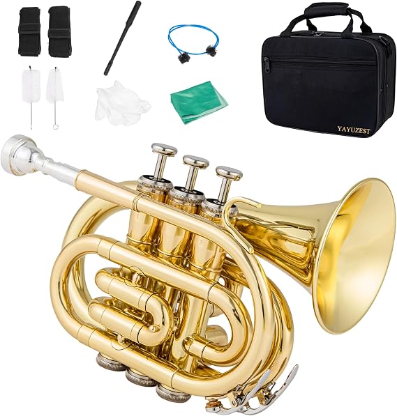 YAYUZEST Pocket Trumpet B Flat Brass Bb Mini Trumpet for Student Beginners