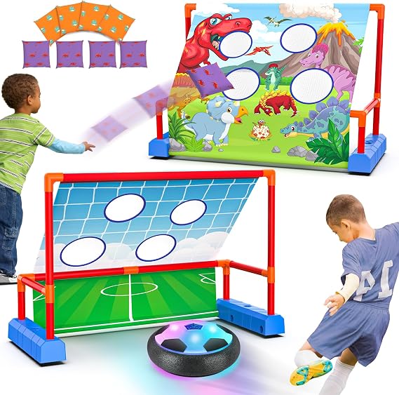 Ocditikl 2-in-1 Moving Kick Toss Games for Kids Ages 4-12, Light Up Hover Soccer Ball with Animal Bean Bag Toss, Indoor Outdoor Birthday Toys for 4 5 6 7 8 9 10 11 12 Year Old Boys Girls