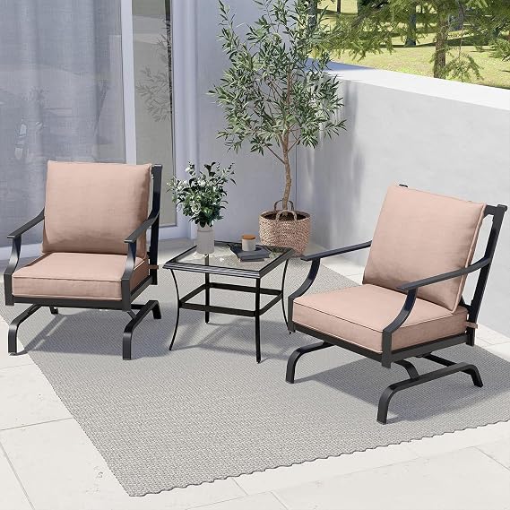 Grand patio Outdoor Patio Seating, 3 Piece Patio Set, 2 Motion Chairs with Side Table, Beige