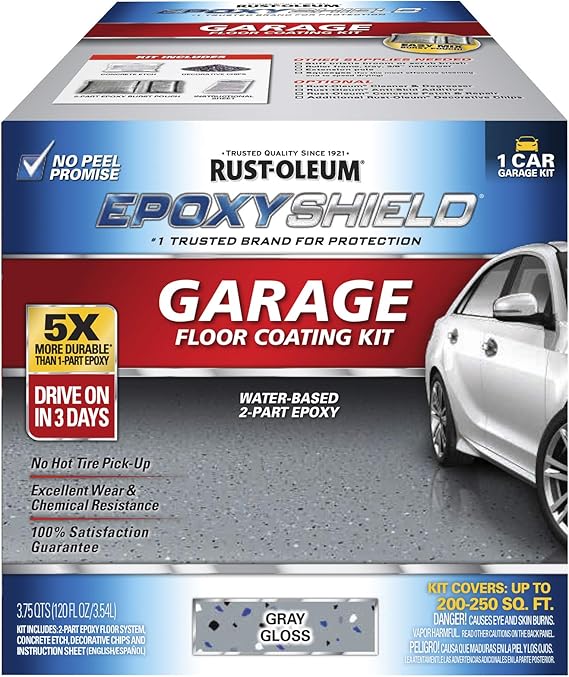 Rust-Oleum EpoxyShield Garage Floor Coating, Gloss Gray, 1 Car Kit