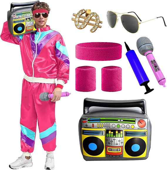 80s 90s Hip Hop Dance Costume Set Women Men Retro Tracksuit Halloween Themed Party Dress Up Outfits