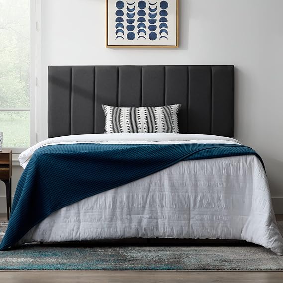 Lucid Mid-Rise Vertical Channel Upholstered Charcoal Headboard Attach Frame or Wall Mount- Headboard Only King Cal King