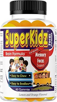 Superkids Kids Focus Gummies with Omega 3 DHA, Brain Support Gummies for Kids & Teens, Memory & Concentration Gummies, Children Vitamin Supplement Tasty Lemon & Orange, 60 Count